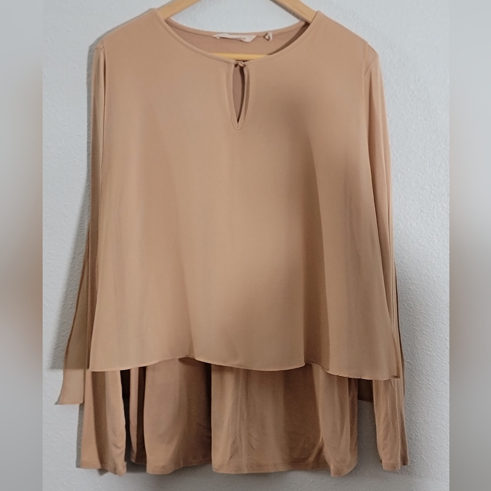 Soft Surroundings Tunic Top Women's Medium Beige Layered Chiffon Hem boho. - Picture 2 of 16